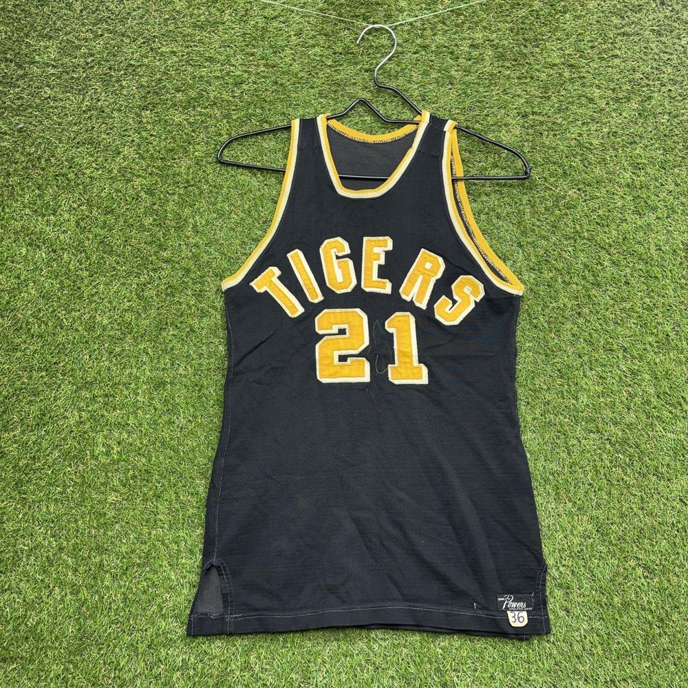 Vintage Tigers Jersey Mens 36 Black Gold Basketball Tank Powers 60s 70s